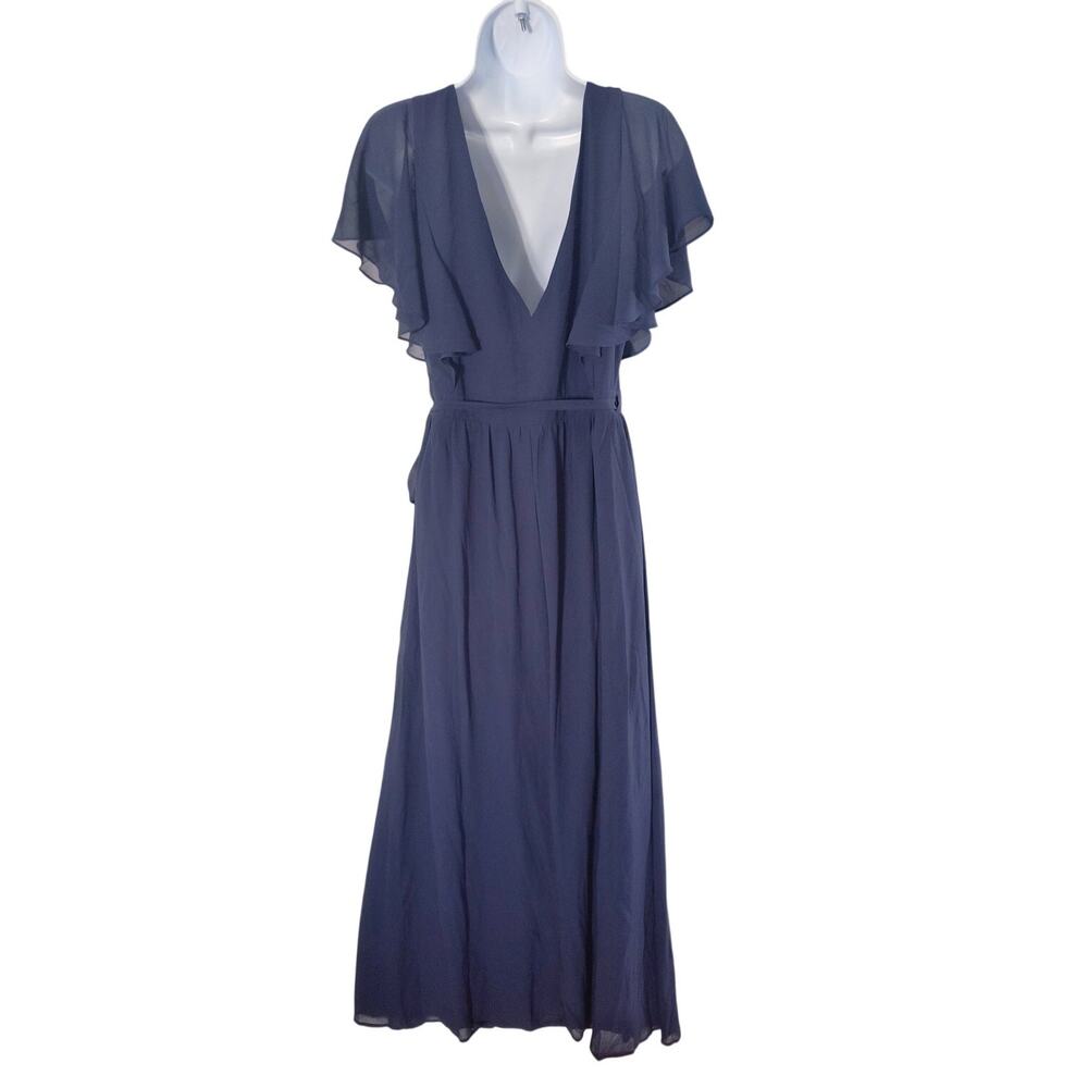 Lulus Convincing Grace Navy Blue Flutter Sleeve Wrap Maxi Dress Women's L - Picture 6 of 14
